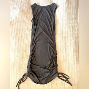 Ribbed body con dress with tie string sides